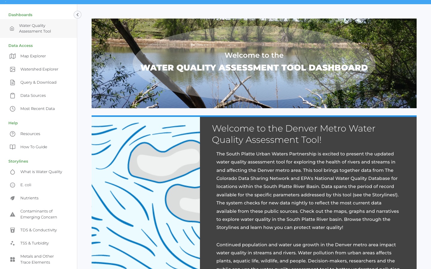 Denver Metro Water Quality Assessment Tool dashboard