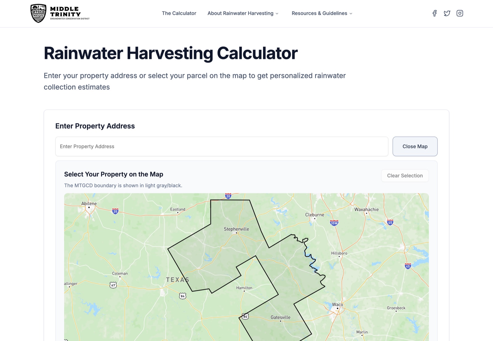 Rainwater Harvesting Calculator interactive property map